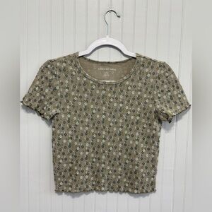 American Eagle Green Floral Waffle Knit Baby Tee Size S